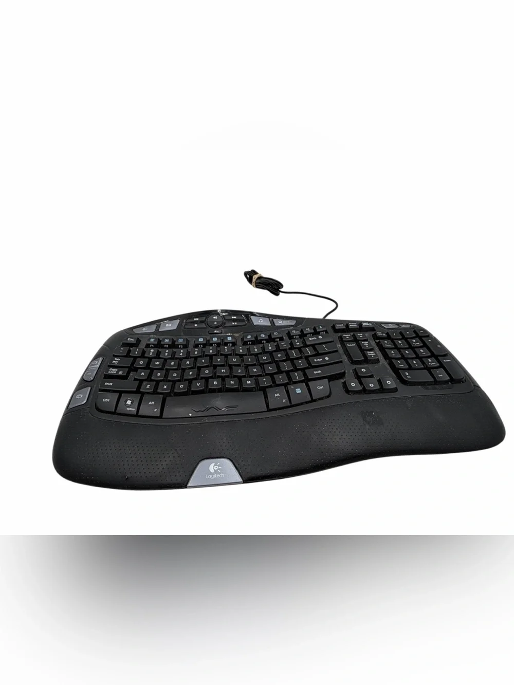 Logitech Wave Corded Keyboard Wired USB Black Ergonomic Multimedia Y-UV90,
